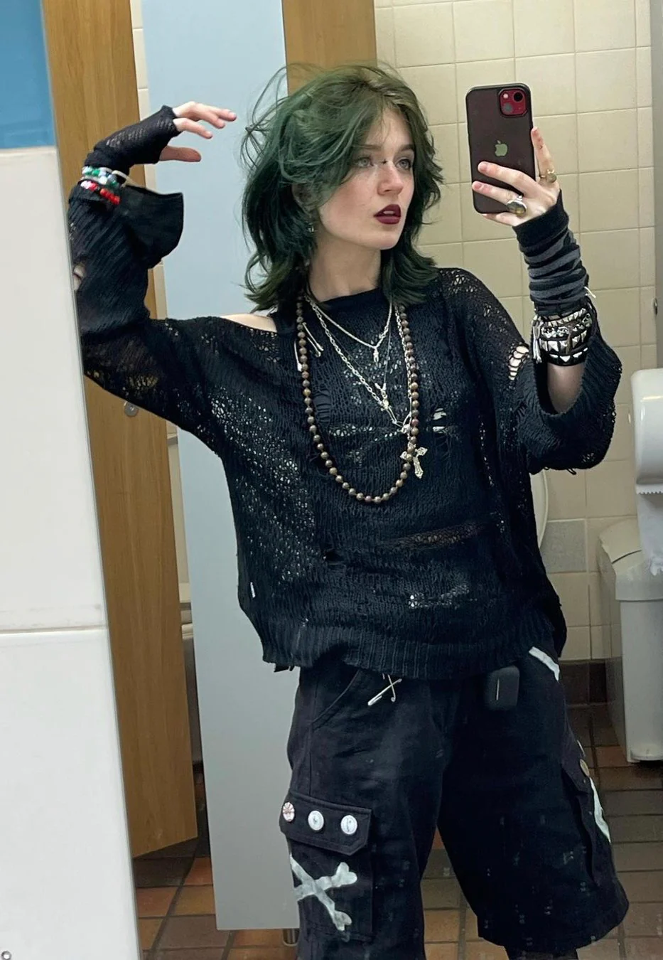 Minga London - Avril Distressed Cut Out Net Knit Black - Pullover - Image 2
