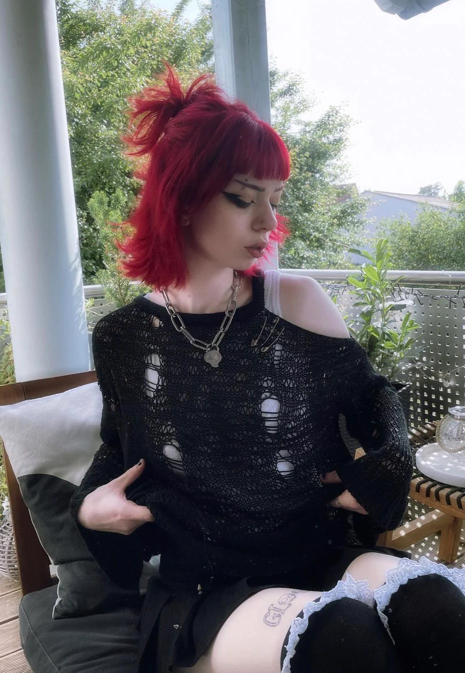 Minga London - Avril Distressed Cut Out Net Knit Black - Pullover - Image 8
