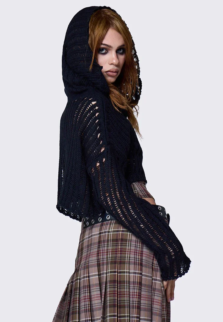 Minga London - Dexie Hooded Crop Black - Pullover - Image 3