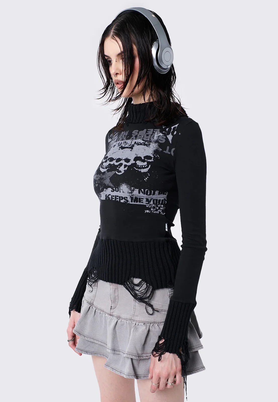 Minga London - Unapolagetic Distressed High Neck Black - Top - Image 5