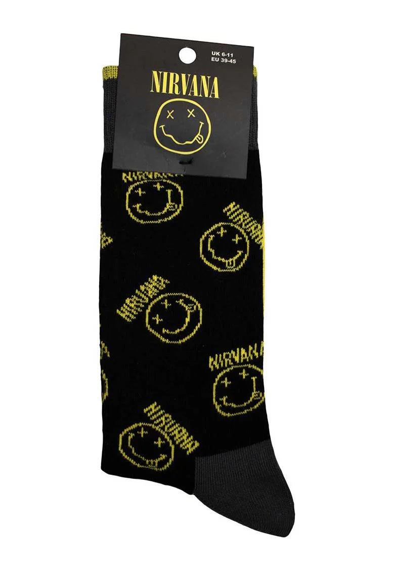 Nirvana - Yellow Happy Face Pattern - Socks - Image 2