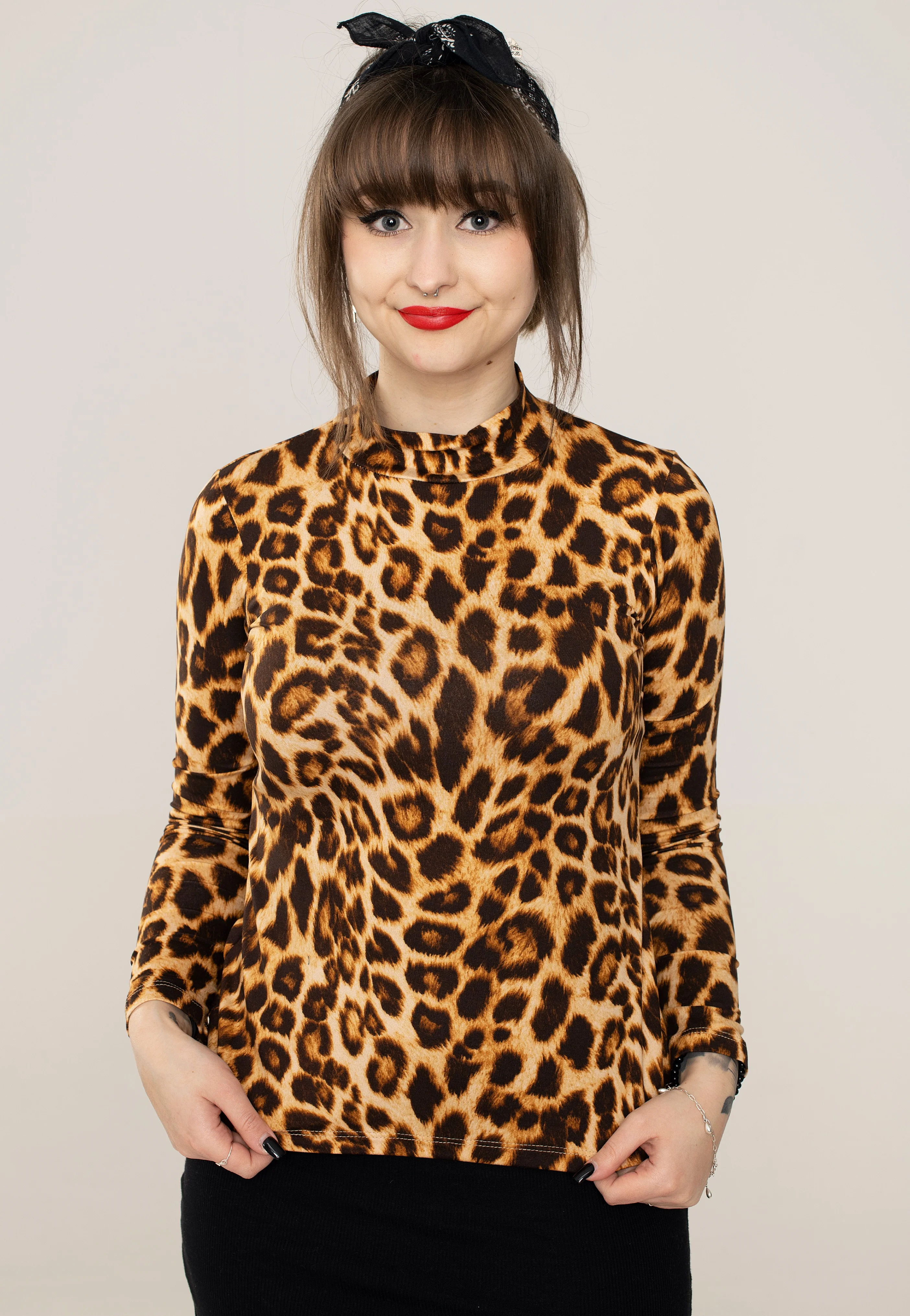 Retrolicious - Mock Neck Leopard - Longsleeve