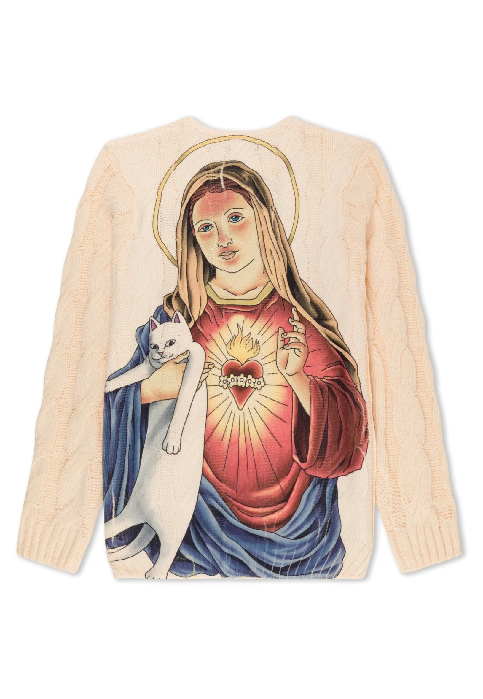 RIPNDIP - Mother Mary Cable Knit Cream - Pullover - Image 6