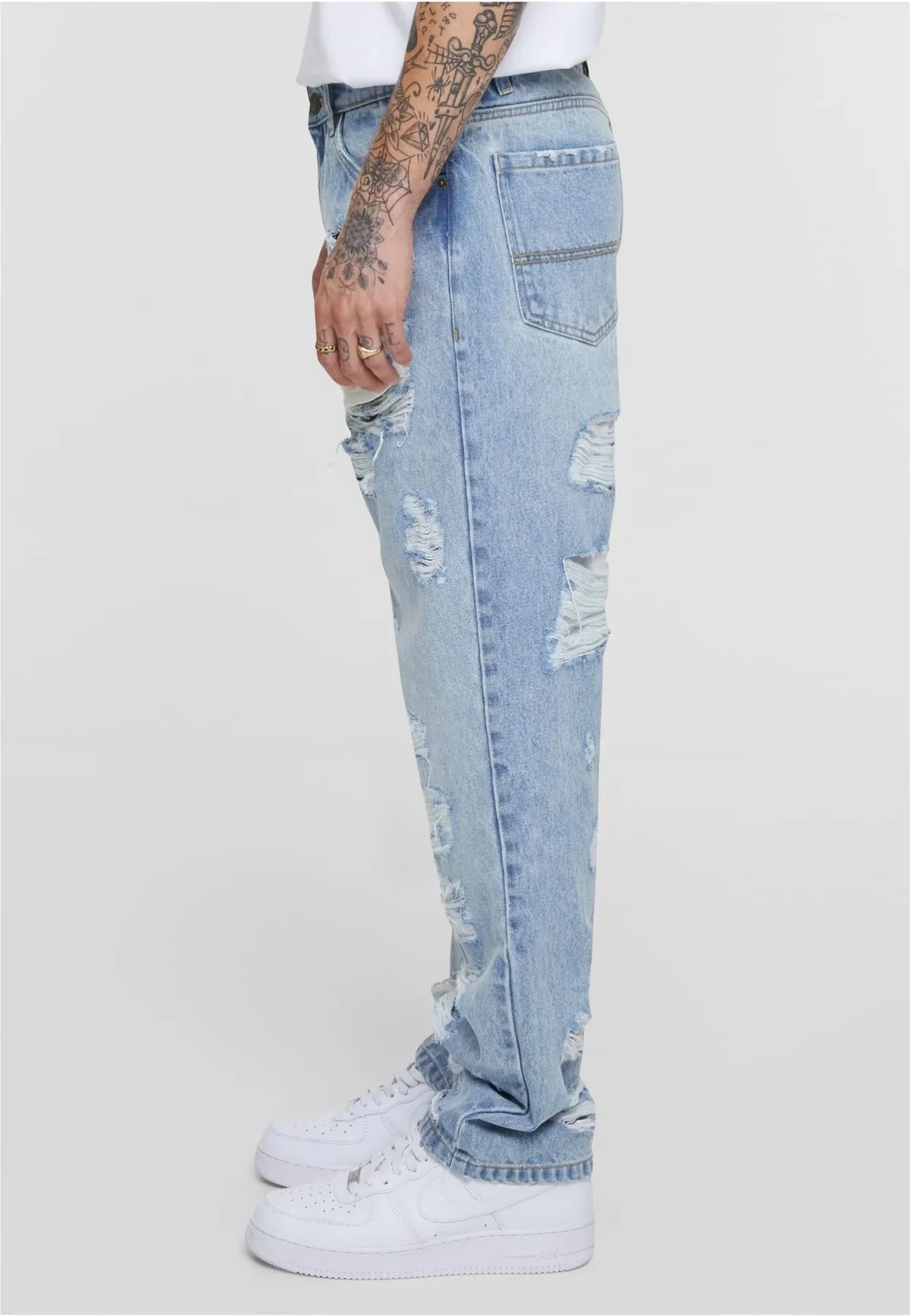 Urban Classics - Heavy Ounce Straight Fit New Light Blue Heavy Destroyed Washed - Jeans - Image 4