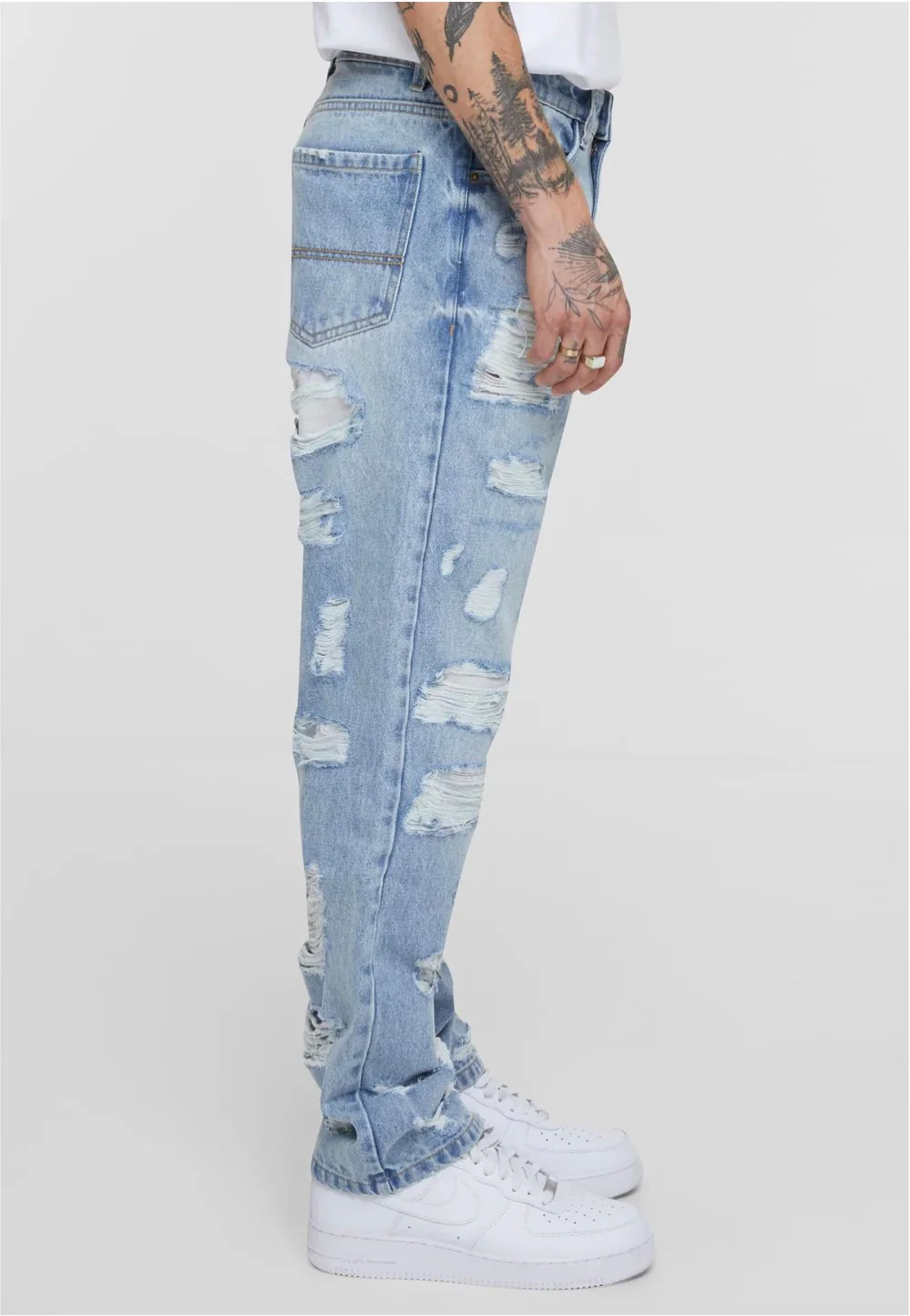 Urban Classics - Heavy Ounce Straight Fit New Light Blue Heavy Destroyed Washed - Jeans - Image 5
