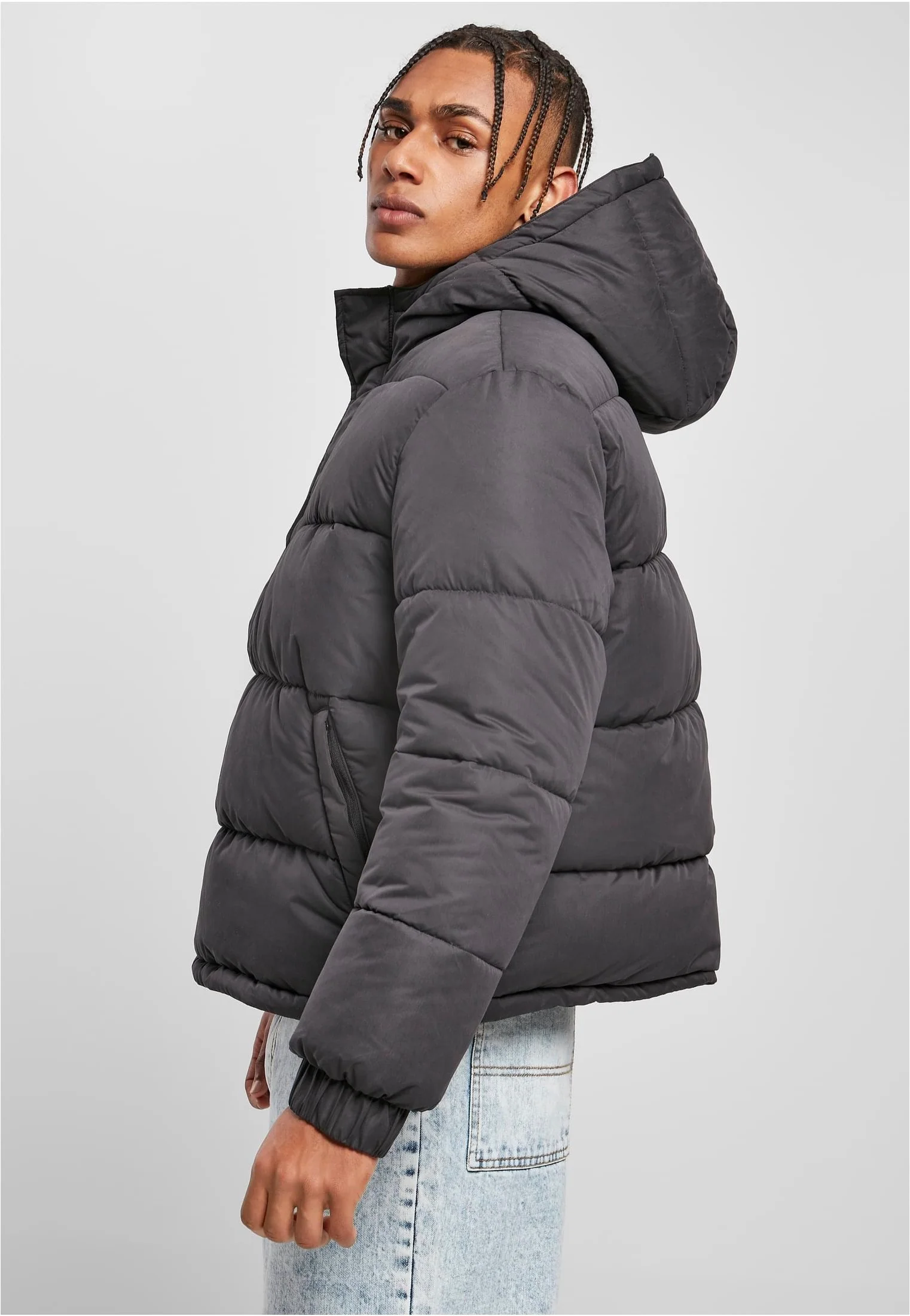 Urban Classics - Hooded Cropped Pull Over Down Black - Jacket - Image 5