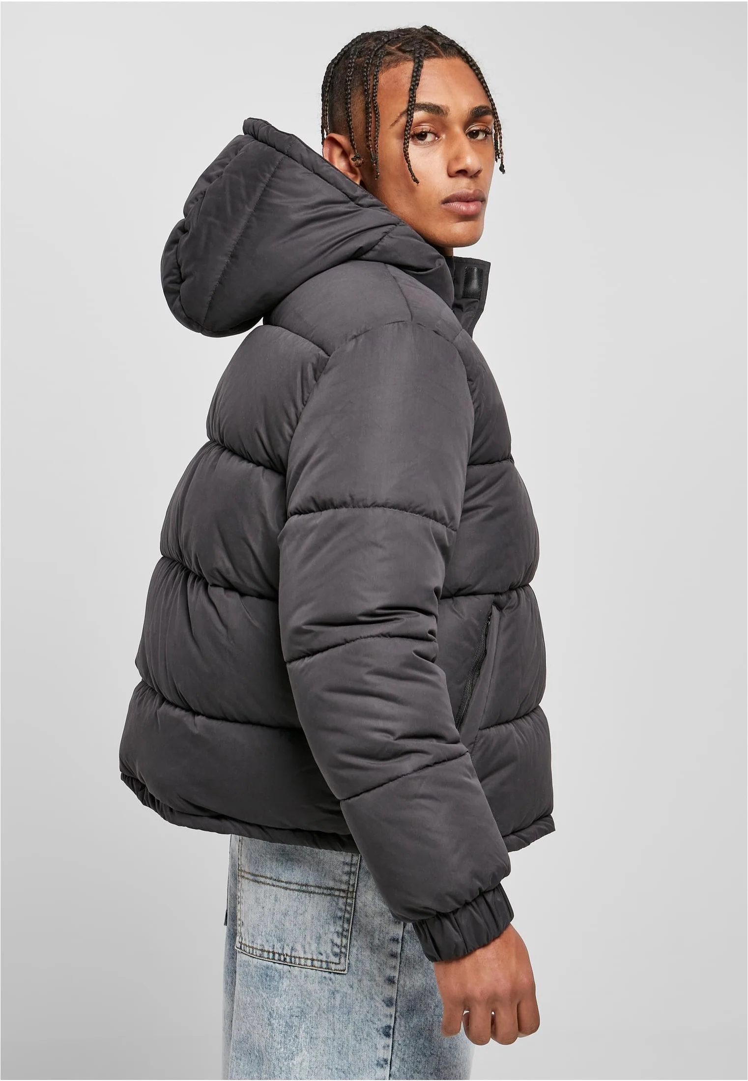 Urban Classics - Hooded Cropped Pull Over Down Black - Jacket - Image 6