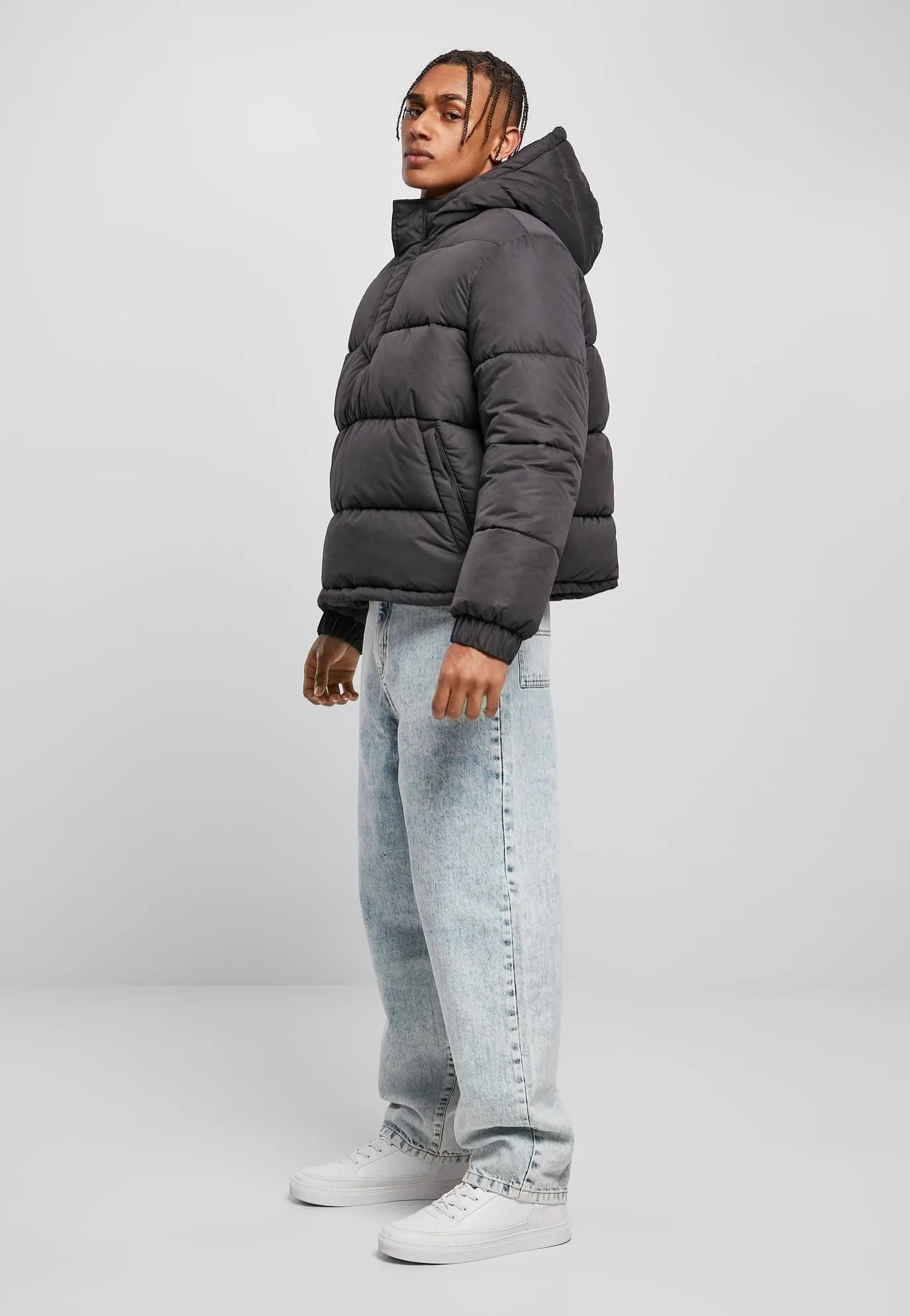 Urban Classics - Hooded Cropped Pull Over Down Black - Jacket - Image 7