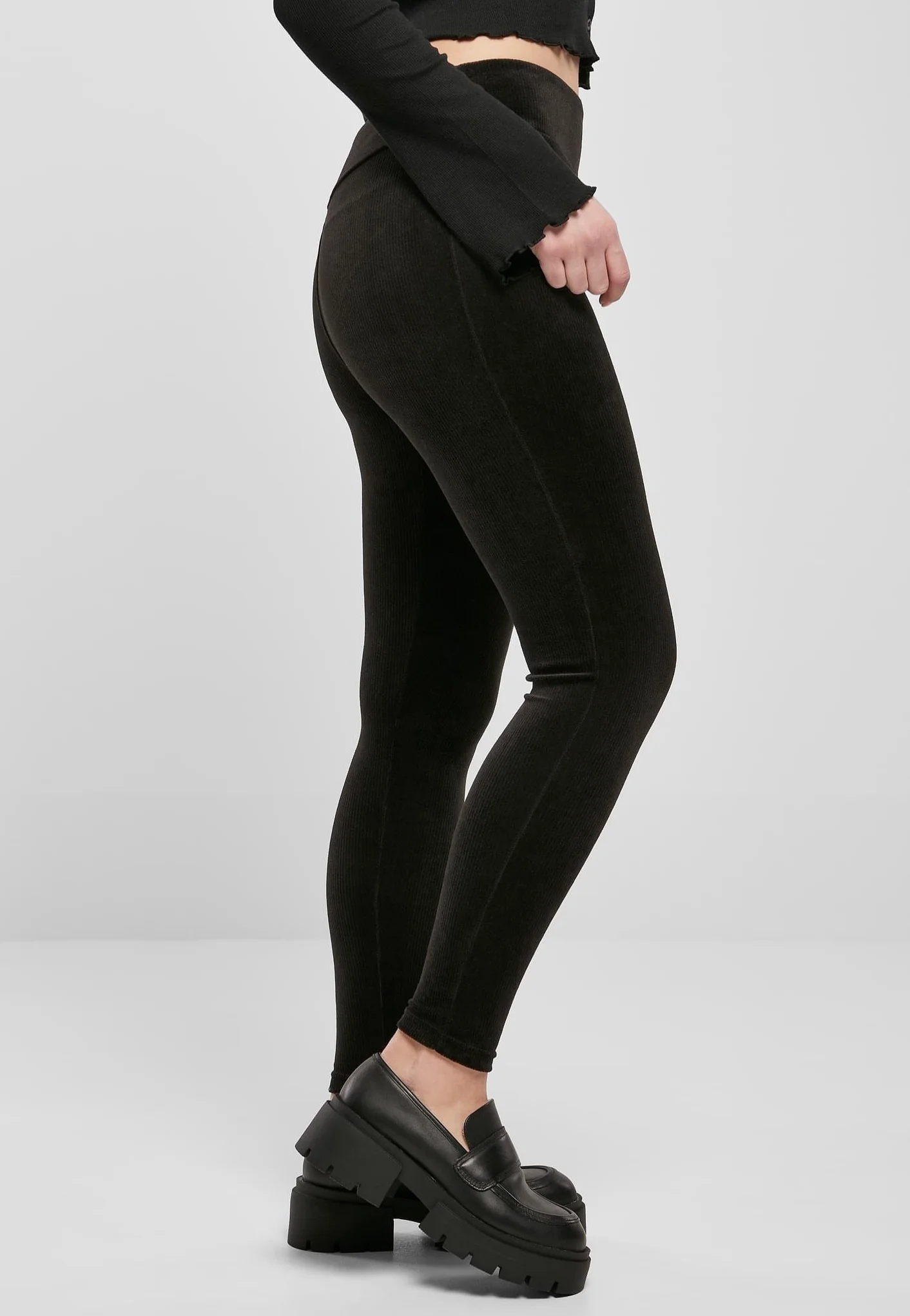 Urban Classics - Ladies High Waist Rib Black - Leggings - Image 2