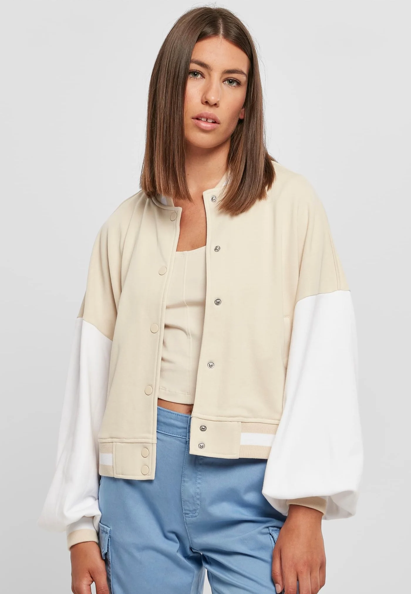 Urban Classics - Ladies Oversized 2 Tone College Terry Softseagrass/White - College Jacket