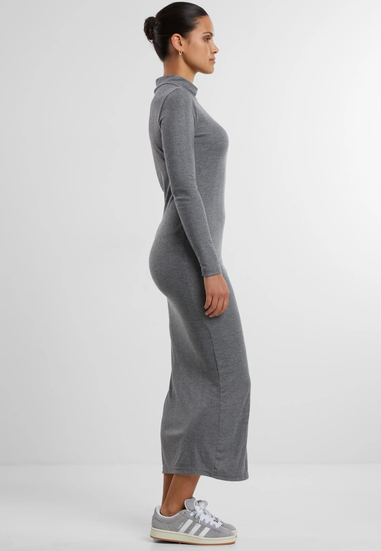 Urban Classics - Ladies Rib Longsleeve Mockneck Darkgreymelange - Dress - Image 4