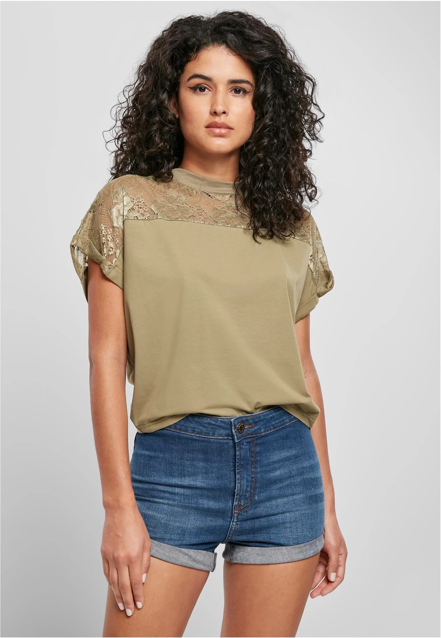 Urban Classics - Ladies Short Oversized Lace Khaki - T-Shirt - Image 7