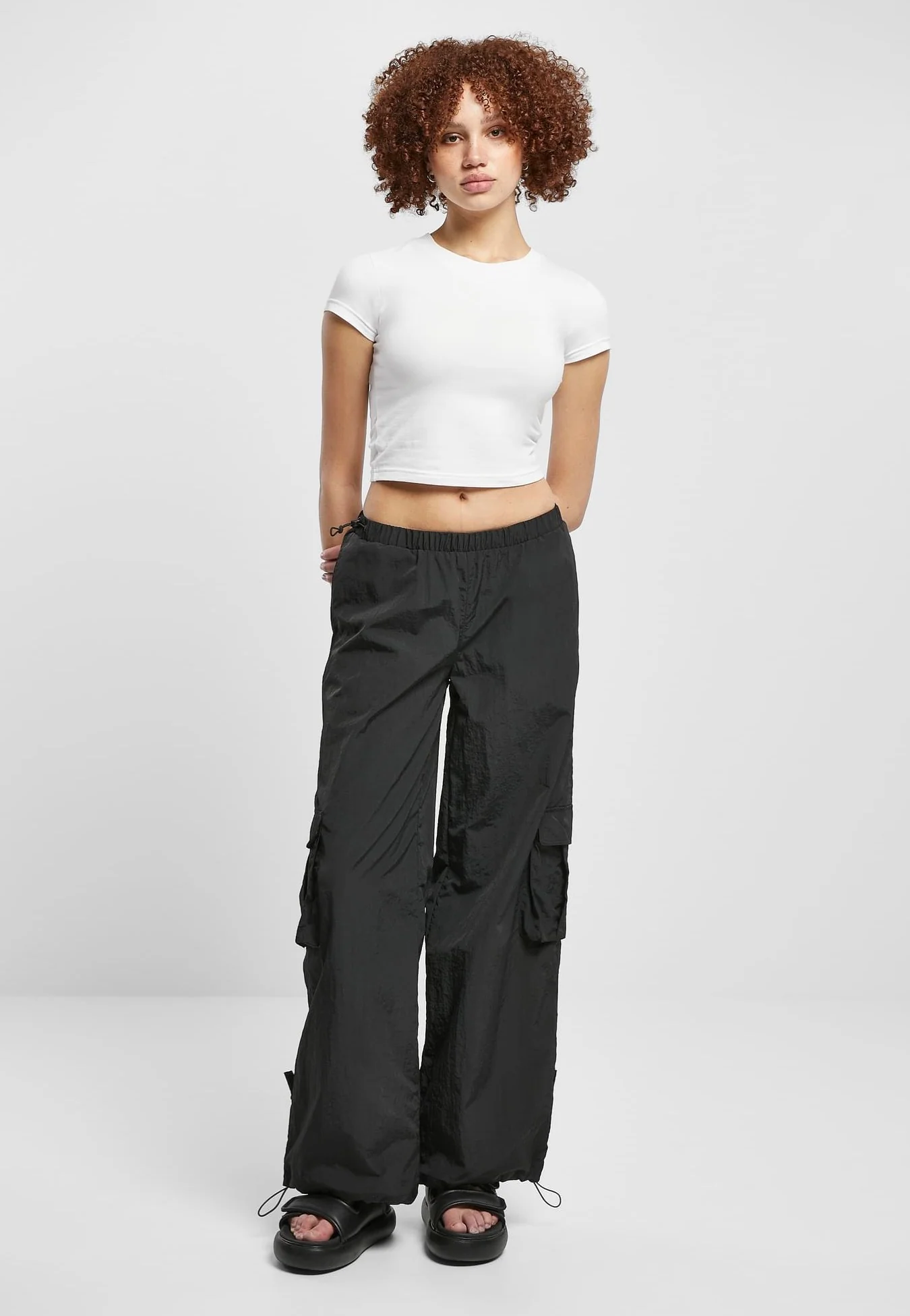 Urban Classics - Ladies Wide Crinkle Nylon Black - Pants - Image 2