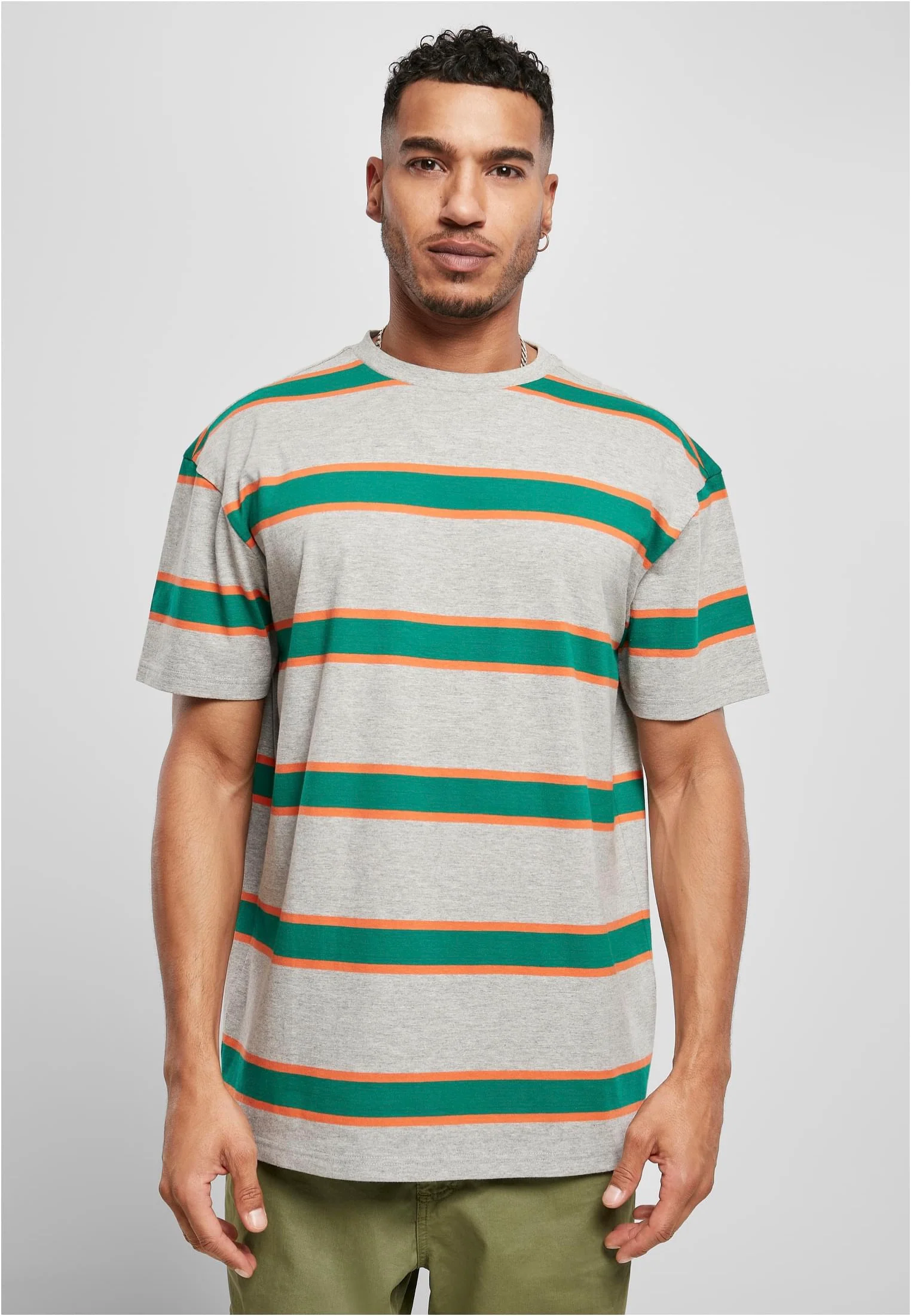 Urban Classics - Light Stripe Oversize Grey/Junglegreen - T-Shirt - Image 5