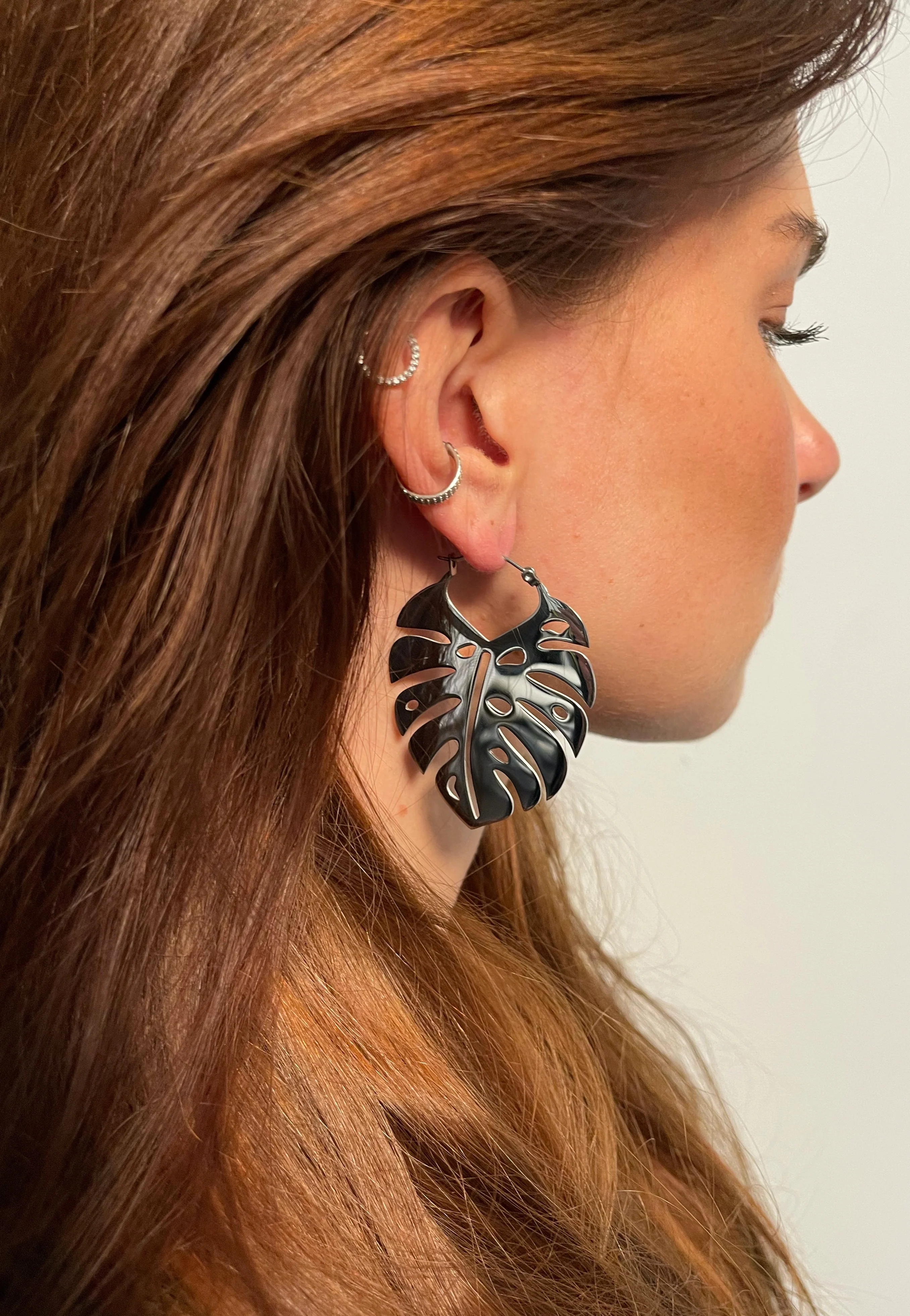 Wildcat - Monstera Leaf Hoops (Pair) Silver - Earrings - Image 3