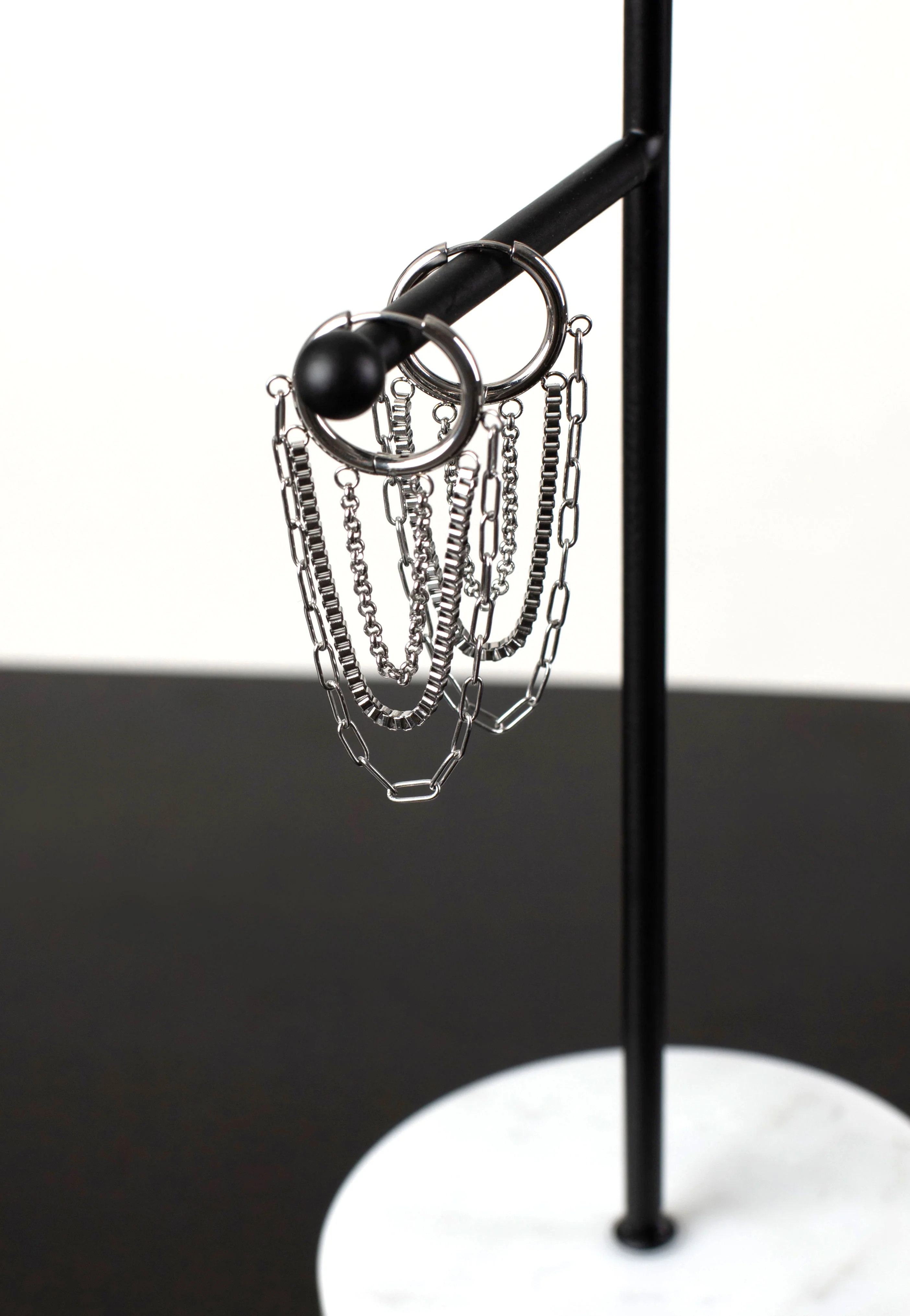 Wildcat - Multilayer Chain Hoops Pair Silver - Earrings - Image 2